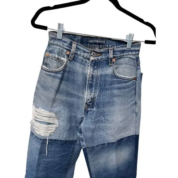 Free People Breyer And Eliot Distressed Patchwork Flare Jeans Blue Size 23